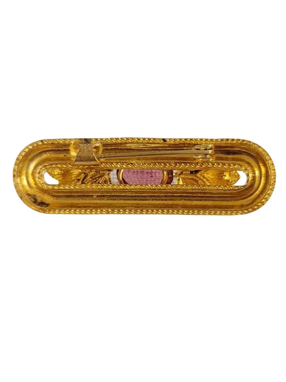 Czech Gold Tone Pink Rhinestone Leaf Bar Pin K969
